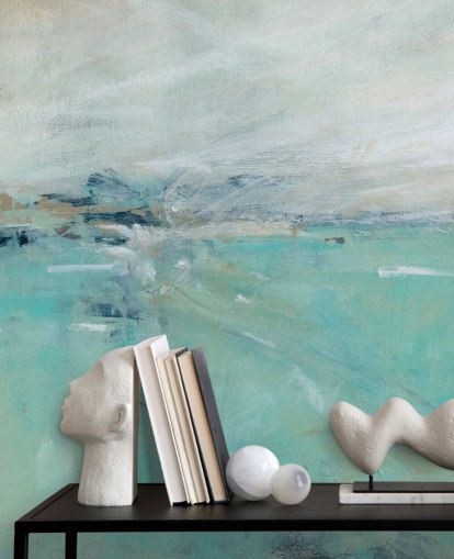 mural de pared azul abstracto del océano llamado Ocean Expanse de Carol Robinson para baños