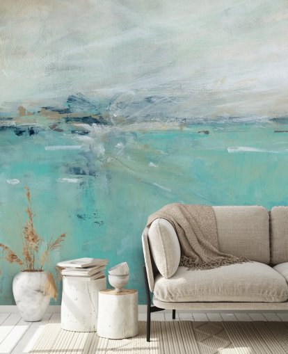 blue abstract ocean wall mural called Ocean Expanse by Carol Robinson for bathrooms