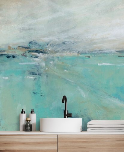 blaues abstraktes Ozean-Wandbild namens Ocean Expanse von Carol Robinson für Badezimmer