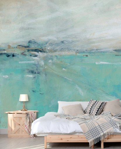 blue abstract ocean wall mural called Ocean Expanse by Carol Robinson for bathrooms