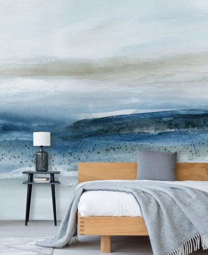 abstrakt strand tapetväggmålning kallad Pebbled Beach av Carol Robinson för sovrum, badrum och hemmakontor