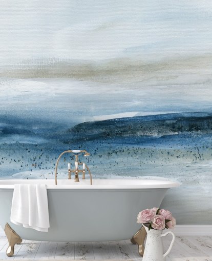 abstracte strandbehangmuurschildering genaamd Pebbled Beach van Carol Robinson voor slaapkamers, badkamers en thuiskantoren