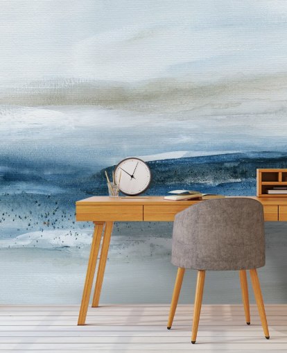 abstracte strandbehangmuurschildering genaamd Pebbled Beach van Carol Robinson voor slaapkamers, badkamers en thuiskantoren