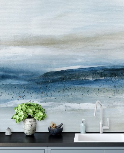 abstrakt strandtapet veggmaleri kalt Pebbled Beach av Carol Robinson for soverom, bad og hjemmekontorer