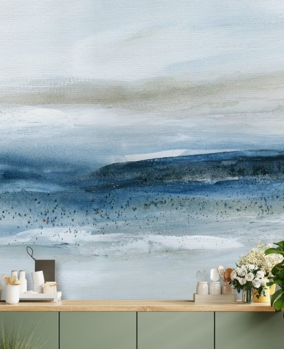 abstract beach wallpaper mural called Pebbled Beach by Carol Robinson for bedrooms, bathrooms and home offices