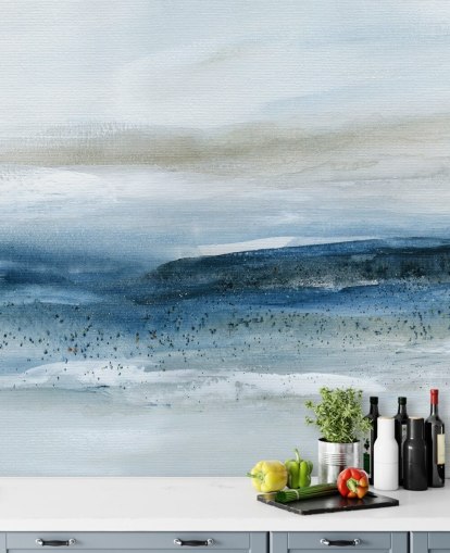 carta da parati murale astratta sulla spiaggia chiamata Pebbled Beach di Carol Robinson per camere da letto, bagni e uffici domestici