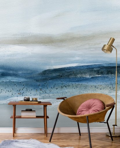 abstrakt strandtapet veggmaleri kalt Pebbled Beach av Carol Robinson for soverom, bad og hjemmekontorer