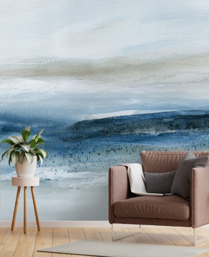 abstract beach wallpaper mural called Pebbled Beach by Carol Robinson for bedrooms, bathrooms and home offices