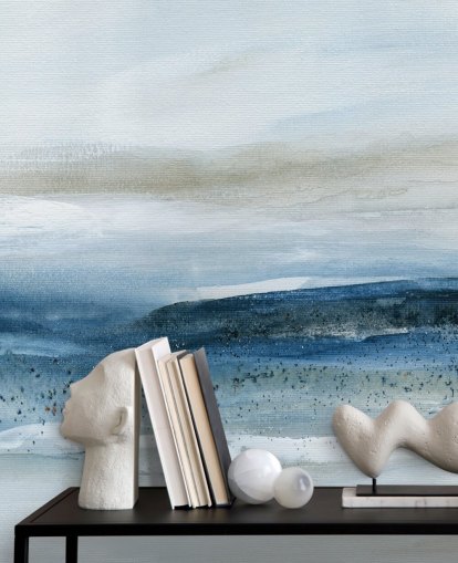 abstrakt strand tapetväggmålning kallad Pebbled Beach av Carol Robinson för sovrum, badrum och hemmakontor