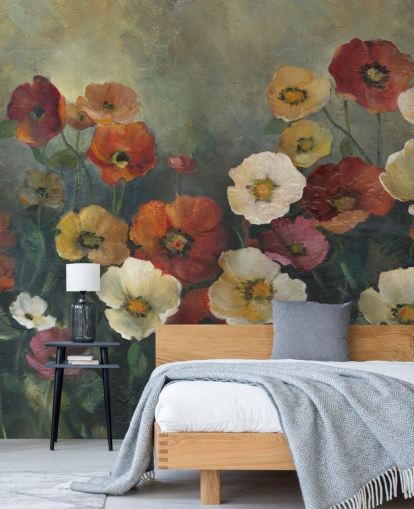 Tapeten-Wandbild mit dunklem Mohn namens Poppy Perfection von Carol Robinson für Wohn- und Schlafzimmer