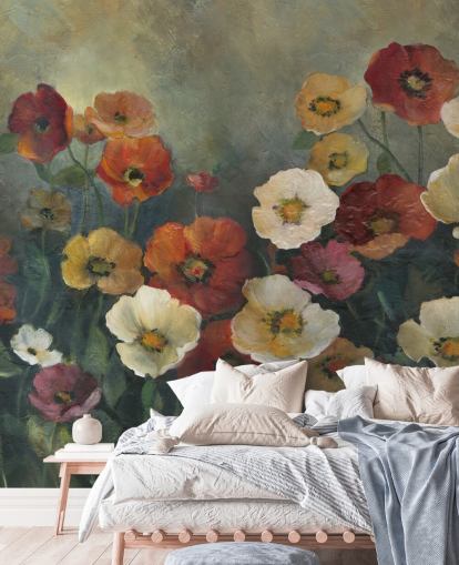 mørk valmue tapetmaleri kalt Poppy Perfection av Carol Robinson for stuer og soverom