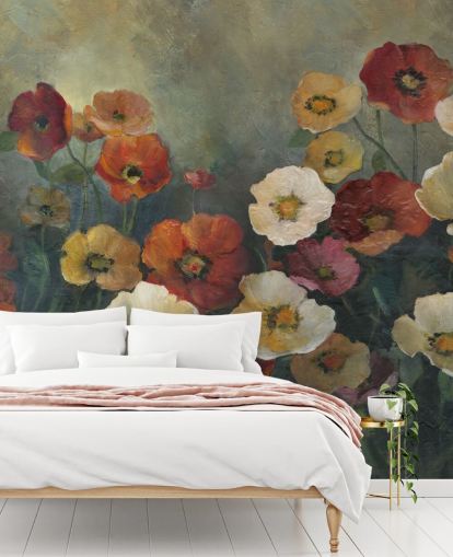 donkere papaver muurschildering genaamd Poppy Perfection van Carol Robinson voor woon- en slaapkamers