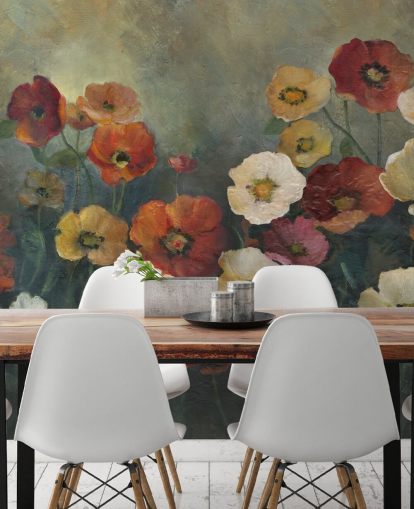Tapeten-Wandbild mit dunklem Mohn namens Poppy Perfection von Carol Robinson für Wohn- und Schlafzimmer