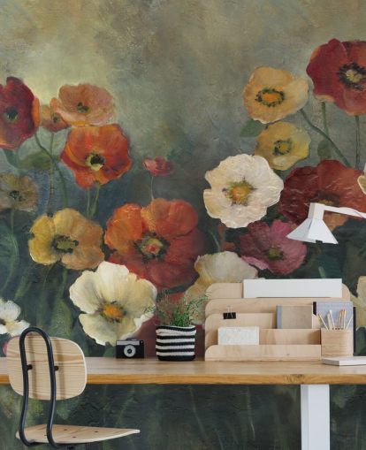 mural de papel pintado de amapolas oscuras llamado Poppy Perfection de Carol Robinson para salas de estar y dormitorios mural de papel pintado de amapolas oscuras llamado Poppy Perfection de Carol Robinson para salas de estar y dormitorios