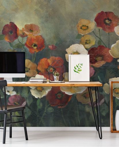 Tapeten-Wandbild mit dunklem Mohn namens Poppy Perfection von Carol Robinson für Wohn- und Schlafzimmer