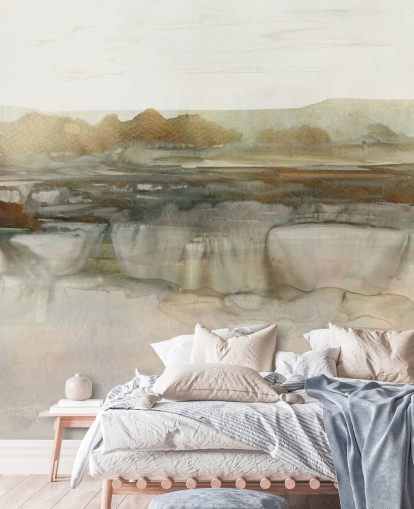 light brown abstract waterfall wallpaper mural called Soft Waterfall by Carol Robinson