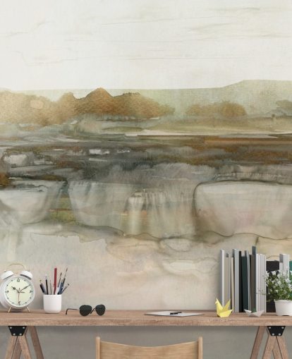 lysebrunt abstrakt foss tapetmaleri kalt Soft Waterfall av Carol Robinson