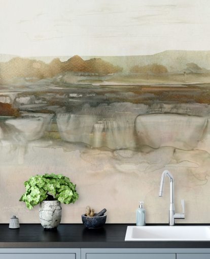 light brown abstract waterfall wallpaper mural called Soft Waterfall by Carol Robinson