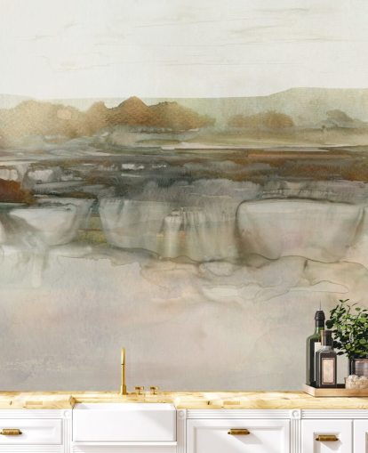 carta da parati murale astratta marrone chiaro a cascata chiamata Soft Waterfall di Carol Robinson