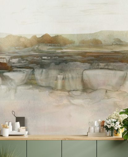 light brown abstract waterfall wallpaper mural called Soft Waterfall by Carol Robinson