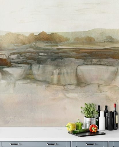 light brown abstract waterfall wallpaper mural called Soft Waterfall by Carol Robinson