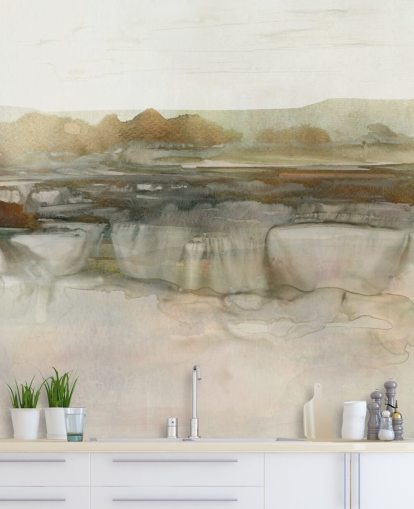 lysebrunt abstrakt vandfald tapetmaleri kaldet Soft Waterfall af Carol Robinson