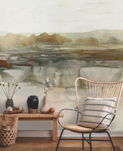 mural de papel de parede de cachoeira abstrato marrom claro chamado Soft Waterfall de Carol Robinson