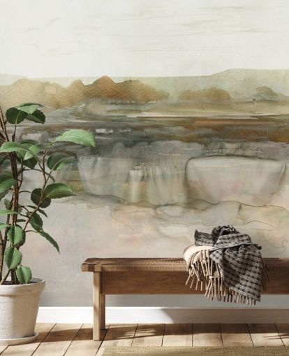 hellbraunes abstraktes Wasserfall-Tapeten-Wandbild namens Soft Waterfall von Carol Robinson