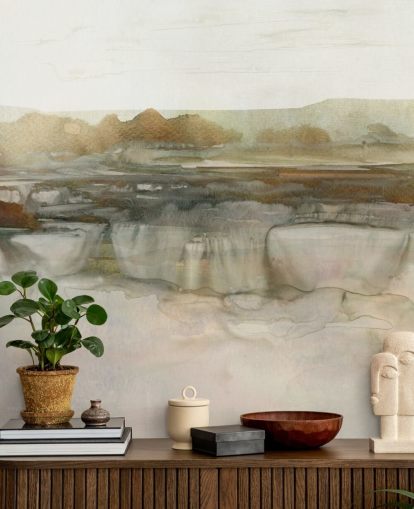 carta da parati murale astratta marrone chiaro a cascata chiamata Soft Waterfall di Carol Robinson