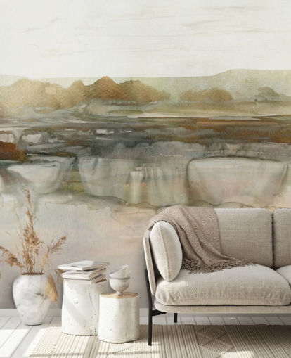 light brown abstract waterfall wallpaper mural called Soft Waterfall by Carol Robinson