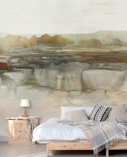 light brown abstract waterfall wallpaper mural called Soft Waterfall by Carol Robinson