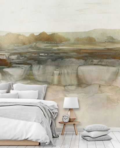 mural de papel de parede de cachoeira abstrato marrom claro chamado Soft Waterfall de Carol Robinson