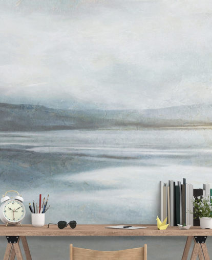 mural de papel pintado abstracto y tranquilo llamado Soothing Ocean Surf de Carol Robinson para oficinas en casa, baños y salas de estar