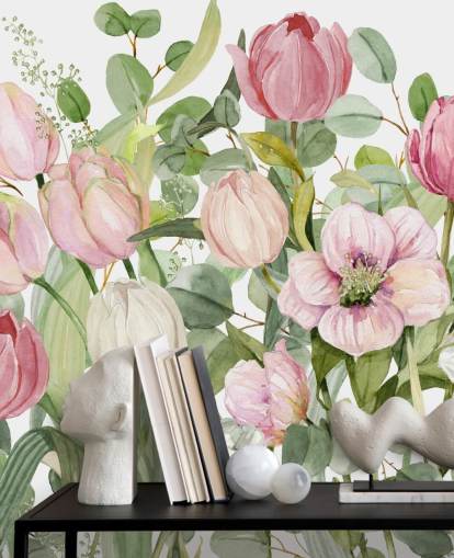 pink and green floral wallpaper mural called Spring Fling by Carol Robinson for bedrooms and lounges