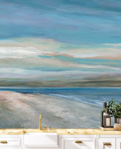 blauwe oceaan muurschildering genaamd Vivid Ocean Colours van Carol Robinson voor slaapkamers en woonkamers