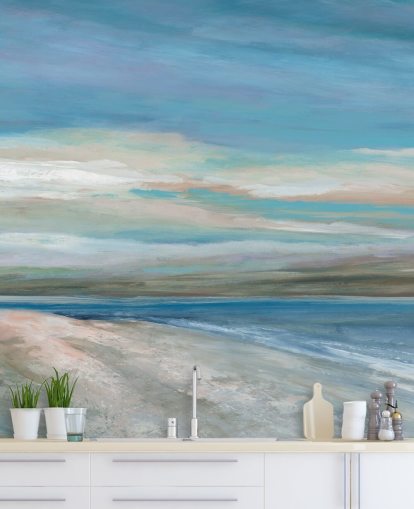 blauwe oceaan muurschildering genaamd Vivid Ocean Colours van Carol Robinson voor slaapkamers en woonkamers