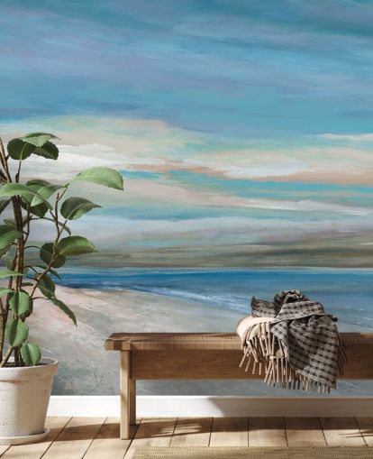 blå hav tapetmaleri kaldet Vivid Ocean Colours af Carol Robinson til soveværelser og stuer