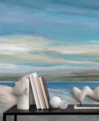 blauwe oceaan muurschildering genaamd Vivid Ocean Colours van Carol Robinson voor slaapkamers en woonkamers