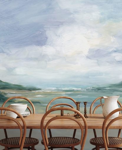 mural de papel de parede de praia pintado chamado Wet Sandy Beaches de Carol Robinson para escritórios domésticos e salas de estar