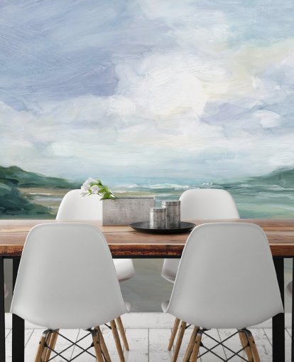 painted beach wallpaper mural called Wet Sandy Beaches by Carol Robinson for home offices and living rooms