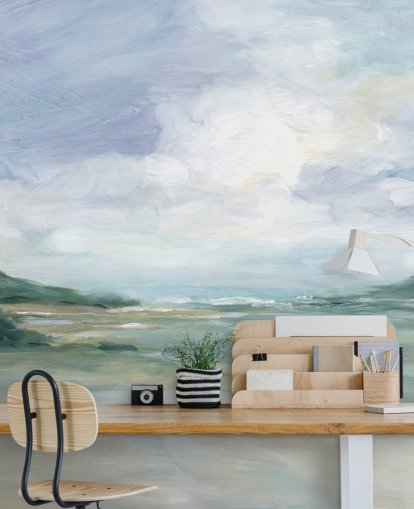 mural de papel pintado de playa llamado Wet Sandy Beaches de Carol Robinson para oficinas en casa y salas de estar