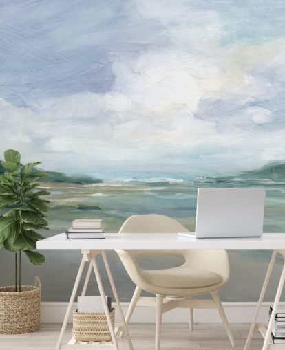 mural de papel pintado de playa llamado Wet Sandy Beaches de Carol Robinson para oficinas en casa y salas de estar