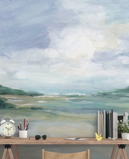 mural de papel pintado de playa llamado Wet Sandy Beaches de Carol Robinson para oficinas en casa y salas de estar