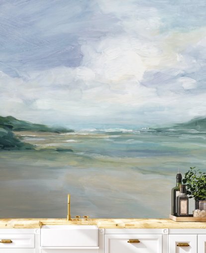 papier peint de plage peint appelé Wet Sandy Beaches par Carol Robinson pour la maison, les bureaux et les salons