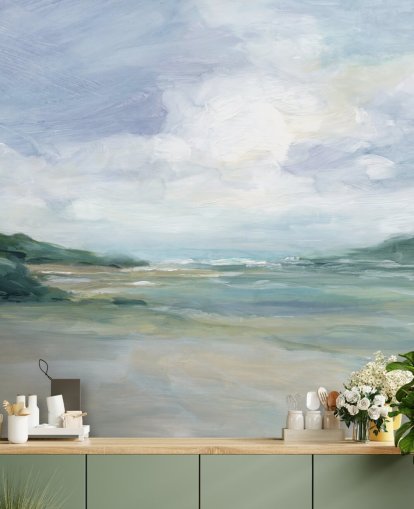 papier peint de plage peint appelé Wet Sandy Beaches par Carol Robinson pour la maison, les bureaux et les salons