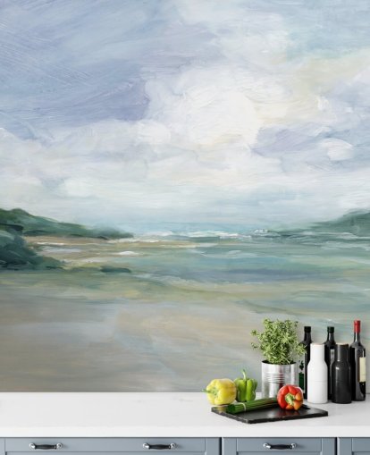 bemalte Strandtapete mit dem Titel Wet Sandy Beaches von Carol Robinson für Heimbüros und Wohnzimmer bemalte Strandtapete mit dem Titel Wet Sandy Beaches von Carol Robinson für Heimbüros und Wohnzimmer