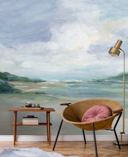 mural de papel pintado de playa llamado Wet Sandy Beaches de Carol Robinson para oficinas en casa y salas de estar