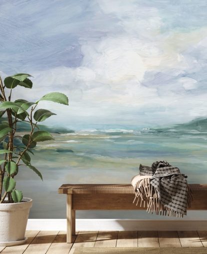 malet strandtapetmaleri kaldet Wet Sandy Beaches af Carol Robinson til hjemmekontorer og stuer