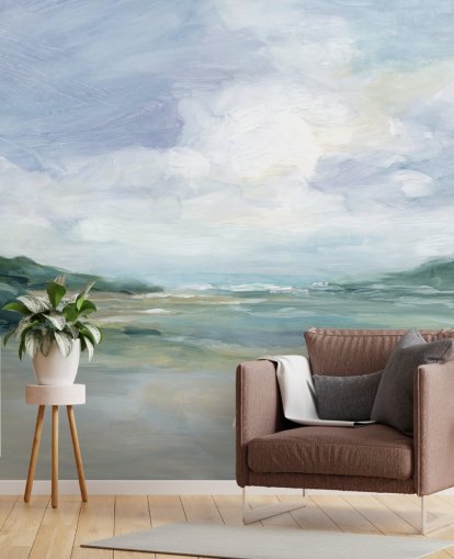 bemalte Strandtapete mit dem Titel Wet Sandy Beaches von Carol Robinson für Heimbüros und Wohnzimmer