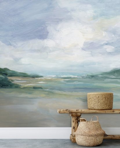 carta da parati murale dipinta sulla spiaggia chiamata Wet Sandy Beaches di Carol Robinson per casa, uffici e salotti